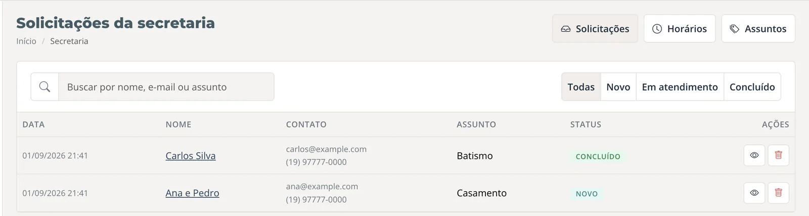 Solicitações da secretaria no Gestor Eu Sou